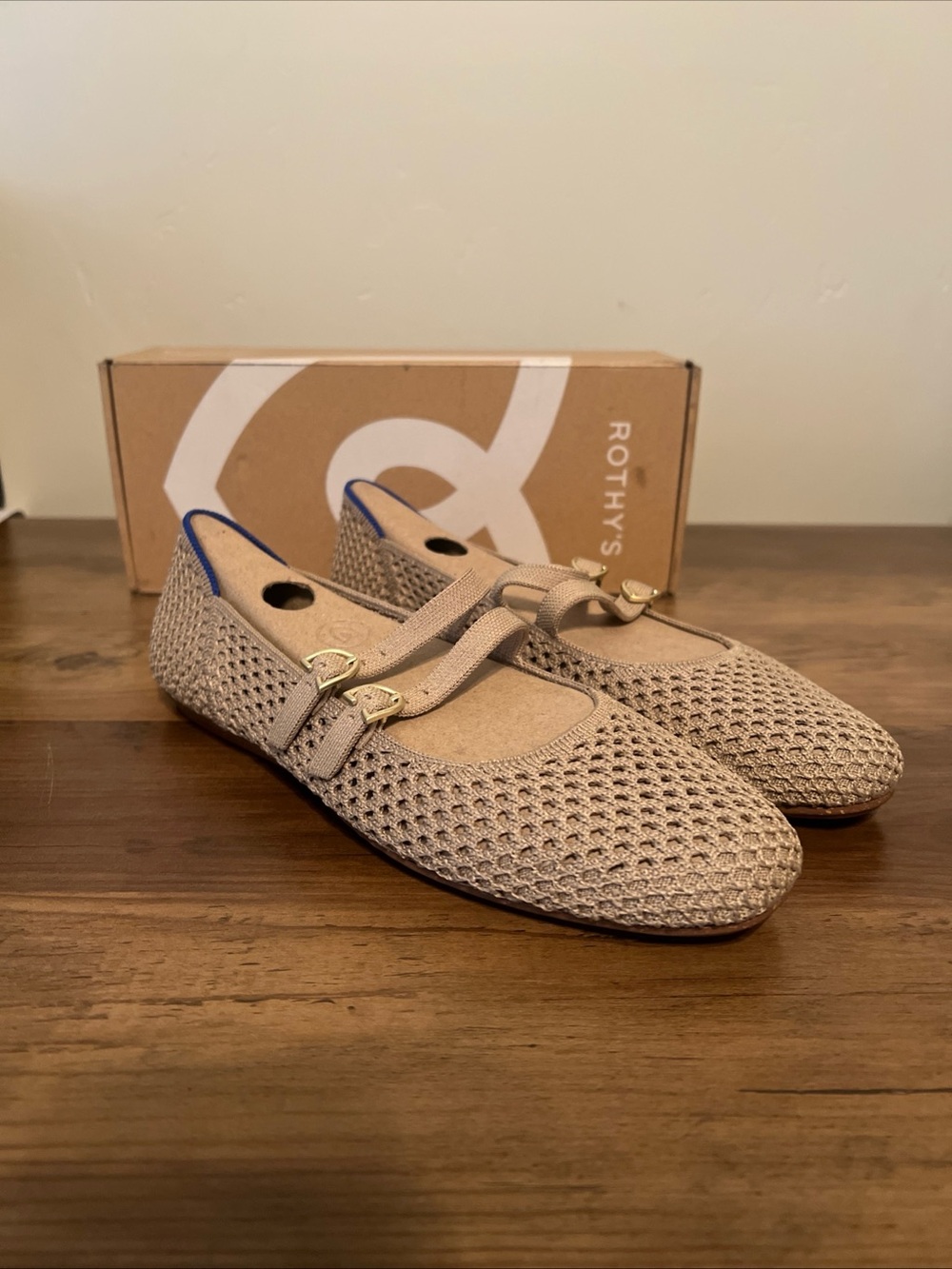 Rothy's The Double Buckle Mary Jane Women's Beige Knit Flats